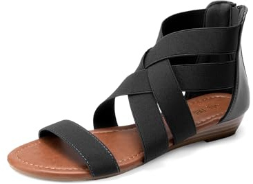 DREAM PAIRS Elastic Strappy Flats Sandals Womens Open Toe Summer Beach Low Wedges Shoes ELASTICA8 | Elastic Crisscross Straps, Back Zipper for Easy on/off, Lightweight Anti-slip Classic Sandals