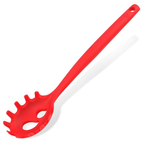 Tasty Cuchara para Espaguetis con Porcionador, Cuchara de Silicona para Pasta, Antiadherente, Resistente al Calor hasta 230ºC, Apta para Lavavajillas, 32,5 x 7 x 4cm Color Rojo, 1 ud