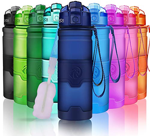 ZORRI Water Bottles, BPA Free Leakproof 32oz 1 litre Water Bottle for Kids|Eco Friendly Tritan Sports Water Bottle for Cycling,Running,Gym,Outdoor|With Fruit Infuser, Bottle Brush|1-Click Flip Top Lid
