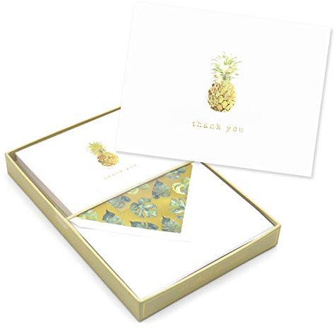 Punch Studio 10-Count Embellished Thank You Cards, 5.5” x 4.25”, Pineapple