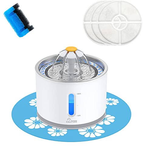 Wonder Creature Cat Water Fountain Stainless Steel, 81oz/2.4L Cat Fountain with Water Level Window and LED Light for Water Shortage Alert, Cat and Dog Fountain with 3 Filters and 1 Mat