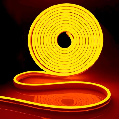 iNextStation Orange LED Strip Light 5M 12V Outdoor Neon Rope Lights | Waterproof Cuttable LED Strips for TV Backlight Gaming Room Monitor KTV Ceiling Bar Wall Tent RV Ambient (No Plug)
