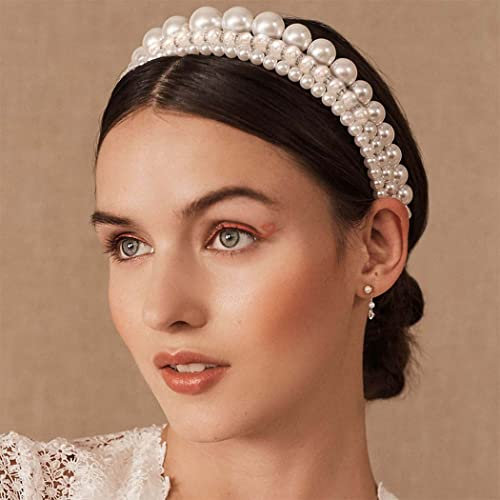 Bohend Mode Perle Frauen Stirnband Perlen Haarbügel Solide Kopfbedeckung Täglicher Gebrauch Haarschmuck zum Frauen und Grils (3 Pack)