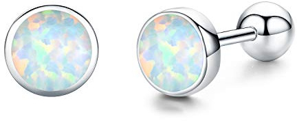 KINGWHYTE Opal-Ohrringe 925er Sterlingsilber Blau/Weiß Opal Runde Ohrstecker Schmuck für Frauen Mädchen Beste Geburtstagsgeschenke