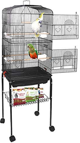 Käfig für Vögel, tragbar, Vogelkäfig mit 4 Rollen, um 360 ° drehbar, abnehmbarer Ständer für Wellensittiche, Kanarienvögel, nicht trennbar (46 x 35,3 x 150,6 cm, schwarz)