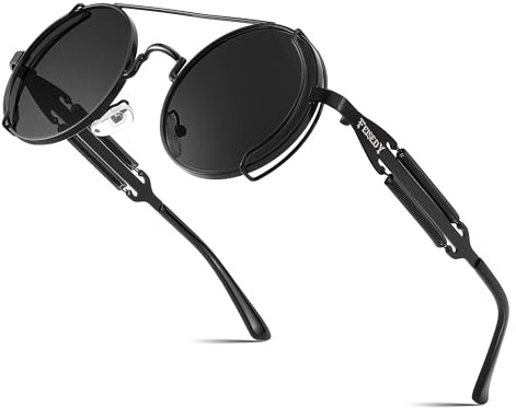 FEISEDY Polarized Aviator Sunglasses for Men Women, Retro Steampunk Gothic Round Metal Frame Hippie Glasses B2351