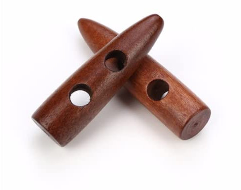 12 Stück Knebelknöpfe kastanienbraun 50mm Knebel 2 Löcher Keilform längliche Knöpfe Keilknöpfe zum annähen nähen basteln - Jackenknöpfe Mantelknöpfe