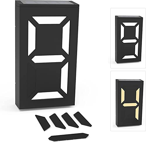 KINGCOO Éclairage solaire pour numéro de maison extérieur, étanche, éclairage LED pour adresse, boîte aux lettres, plaque de porte, lampe de nuit, éclairage extérieur numéro 0 à 9 (double couleur)