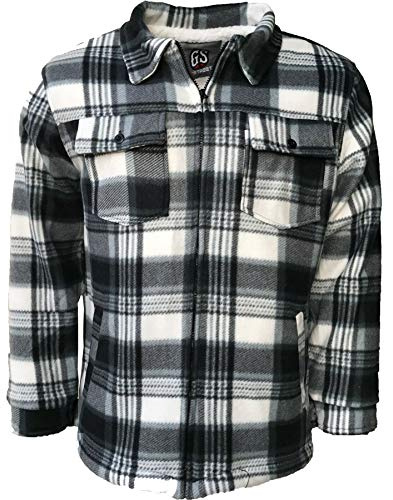 Kapray Clothing Camisa acolchada para hombre con forro de piel de leñador con capucha de forro polar, chaqueta de leñador Sherpa anti pelado, camisa térmica cálida a cuadros, blanco, M