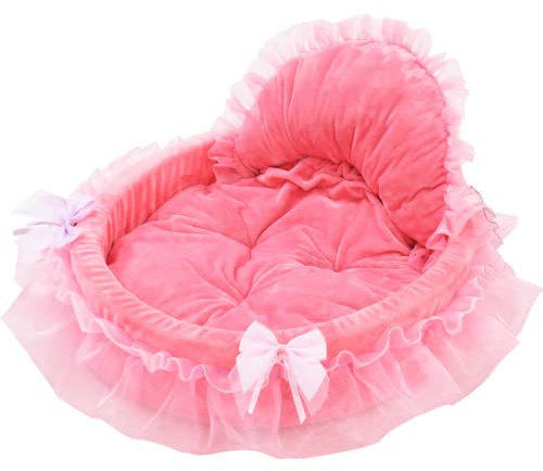 SSDHUA Süßes Katzenbett Herzförmiges Katzennest Spitze Prinzessin Nest Baumwolle Samt Warm Weich Katzensofa Bett Geeignet für Katzen und Hunde, um den warmen Winter zu verbringen (L,Rosa)