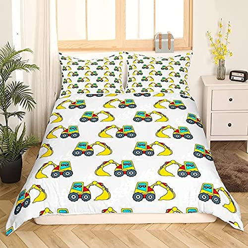 NODATE Bagger Bettwäsche 155x220 Bagger Bettbezug Superweiche Mikrofaser 3teilig Junge Kind Bettwäsche-Sets + 2 Kissenbezug 80x80 cm mit Reißverschluss