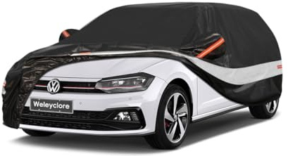 10 Layers Hatchback Car Cover Waterproof Breathable,Full Outdoor Car Covers Custom Fit for VW Polo, Ford Fiesta, Toyota Yaris, Peugeot 208, Hyundai i20, Nissan Micra, etc Black