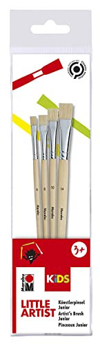 Marabu KiDS Little Artist, Künstler Pinselset Junior für Kinder ab 5 Jahren, 4 Malpinsel aus FSC-zertifiziertem Holz, Kinderpinsel mit Naturborsten, flach, 318000000005