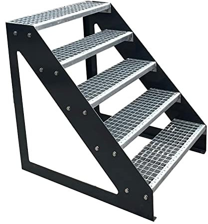 Premium Caillebotis Acier Escalier à Limon 5 Marches Autoportant Entièrement galvanisé et Anthracite Limons revêtus de Poudre - Dimensions (L x l x H) 101cm x 120cm x 95cm