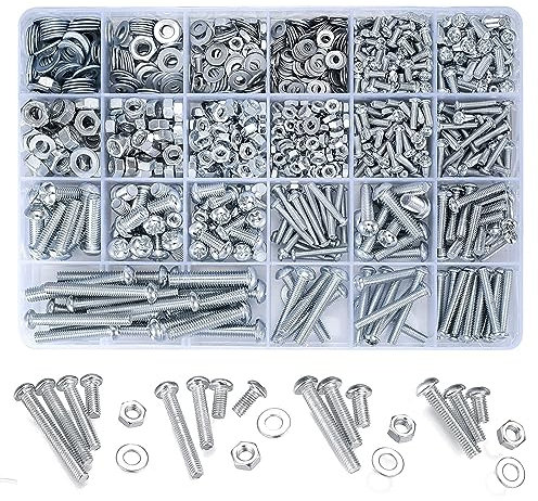 ItMvmt 1080pcs vis et écrou combo Kit, machine métrique vis et écrous et boulons rondelles Plates, m3 / M4 / M5 / M6 Phillips rainuré tête de disque hexagonale boulon et écrou Kit
