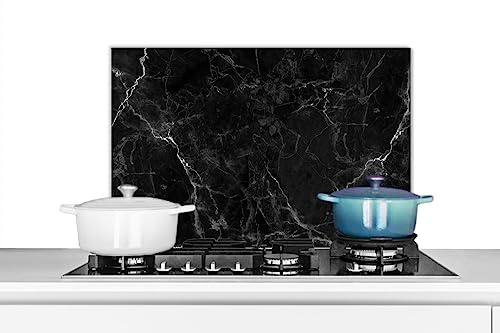 KitchenYeah© Antisalpicaduras Cocina Protector Salpicaduras Pared Chapa | 60x40 cm - Aluminio Kitchen Panel Vitrocerámica Accesorios Salpicadero Decoración Mármol - Negro - Blanco - Textura