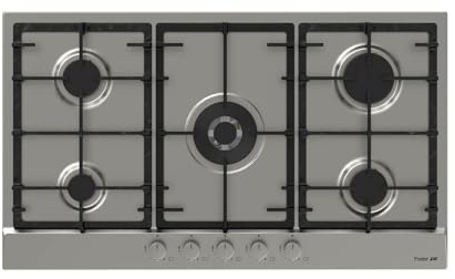 Piano Cottura 5 fuochi a Gas Larghezza 86 cm Acciaio Inox griglie in ghisa - 7017 032
