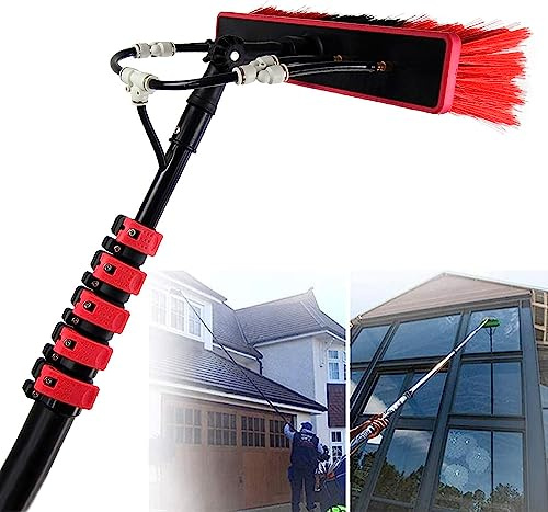 Wash Spazzolone Kit Spazzola Vetri,Spazzola per pannelli fotovoltaici pulizia fotovoltaico kit,Spazzola Telescopica Alimentata Acqua facile installare Palo 3.6M-11M pannelli fotovoltaici (12FT/3.6M)