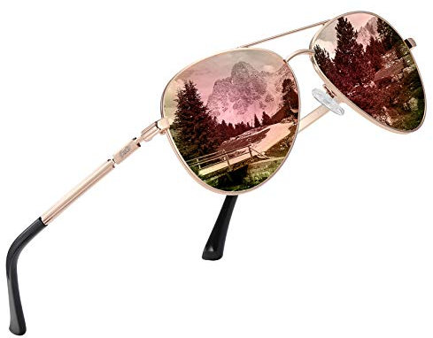 DUCO Classic Polarised Mirrored Pilot Sunglasses Mens Womens Vintage Polarized Sun Glasses Designer Shades 3025K (Gold,Pink)