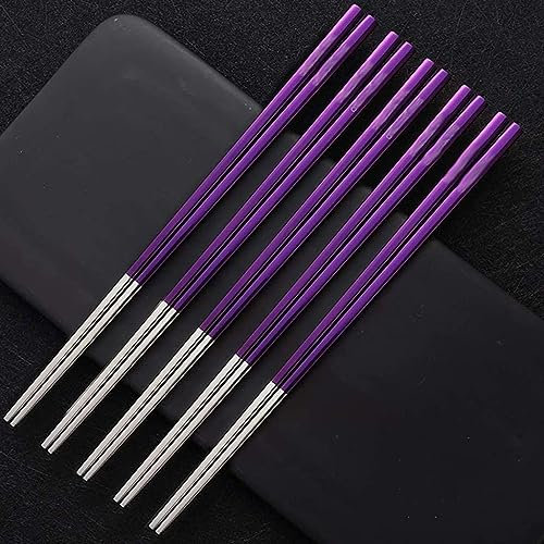 bacchette coreane Bacchette riutilizzabili in acciaio inossidabile, 5 paia di bacchette in metallo, bacchette cinesi in stile coreano in stile giapponese(Color:Purple,Size:)
