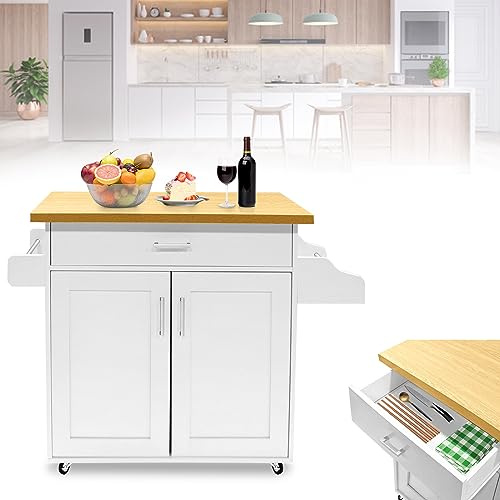 LZQ Küchenwagen Bewegliche Kücheninsel Küchen Küchenschrank mit Arbeitsplatte Wagen Rollbar, Rollwagen küche, servierwagen 115x36x90cm Weiß