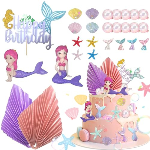 27 Stück Meerjungfrau Tortendeko Geburtstag, Cake Topper Meerjungfrau, Meerjungfrau Kuchen Topper, Meerjungfrau Kuchendekoration für Meerjungfrau Party, Geburtstagsfeier, Hochzeit