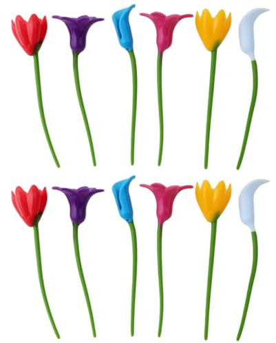 BESTonZON 12pcs Flower Wine Glass Charms Silicone Markers for Drink Identification at Wedding Party Cup Identifiers for Food Events Random Color