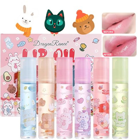 Xumann 6 Pcs Lip Gloss Set, Cute Lipgloss Sets, Fruit Clear Roll on Lip Oil