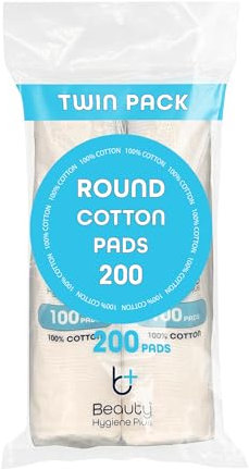 Ultra-Soft Round Cotton Pads - Twin Pack with 200 Wool Discs - for Face Cleansing, Eye Makeup Remover & Nails
