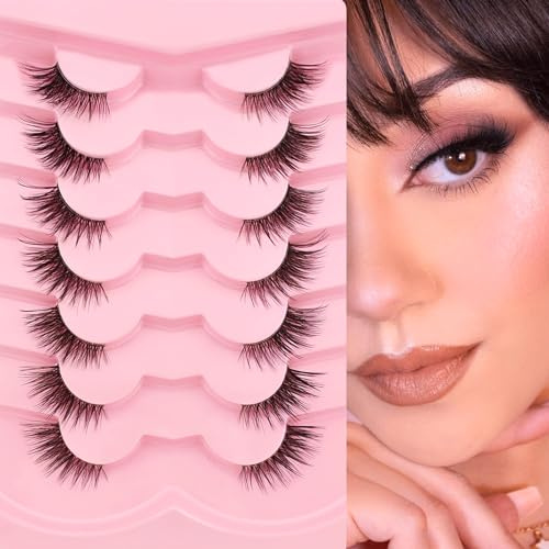 7 Paar Transparent Band Halbe Wimpern Cateye 15mm Kurze Katzenaugen Künstliche Wimpern Natürliche Optik 1/2 Ecke Falsche Wimpern Set 3/4 Ecken Wiederverwendbar Leichte Make-up Wimpern (7P-CZ-F05)