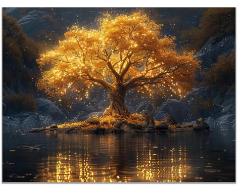 JOSUE Tableau Arbre De Vie Arbre abstrait Impression Sur Toile,Or noir Decoration Murale Salle De Bain Bureau Salon Cuisine- 70x100cm Sans cadre