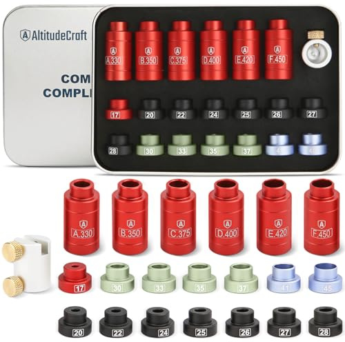 AltitudeCraft Kit comparatore di proiettili e spazio di testa con 14 inserti e 6 boccole, ricarica forniture e attrezzature e strumento di ricarica munizioni con scatola di latta, alluminio anodizzato