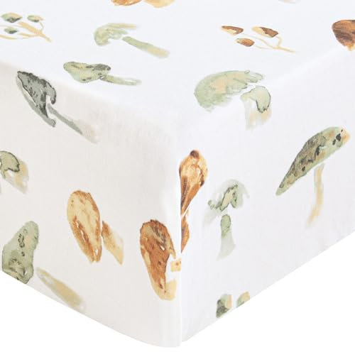 LifeTree Bettlaken für Babybetten, Musselin, für Kinderbett, neutral, für Jungen und Mädchen, passend für Standard-Kinderbett, 70 % Viskose aus Bambus und 30 % Baumwolle, Pilzmuster, 71,1 x 132,1 cm