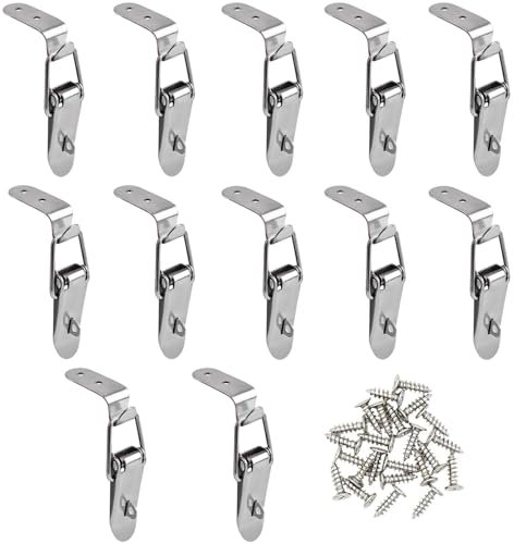 Tucireat 12 Pezzi Chiusura a Leva,Chiusura a Molla Con Viti,Chiusura Ad Angolo Di Sicurezza in Acciaio Inox,Chiusura a Scatto Per Scatola, Cassetta Degli Attrezzi, Cassetto, Armadio(76 x 24mm,Argento)