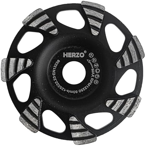 HERZO Schleiftopf Beton 125mm x22,23mm，Diamantschleifscheibe für Beton Stein Naturstein Fliesenkleber Granit Mauerwerk, Topfscheibe 125mm für Winkelschleifer