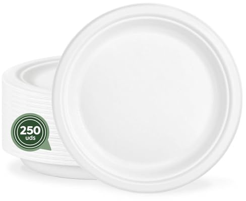Horeca Collection MAXI PRODUCTS - 250 Unidades - Platos Caña de Azúcar -Plato Llano Redondo -Plato Compostable - Plato Reciclabe - 30 cm - RESISTENCIA TÉRMICA