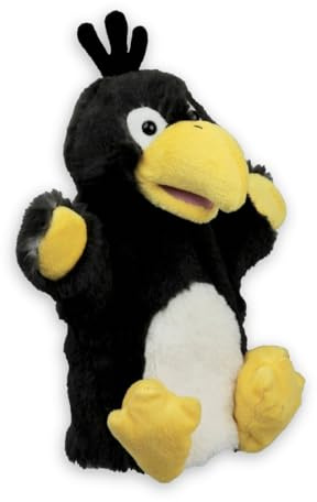 Inware Handpuppe Rabe schwarz/weiß/gelb 22 cm Plüschrabe
