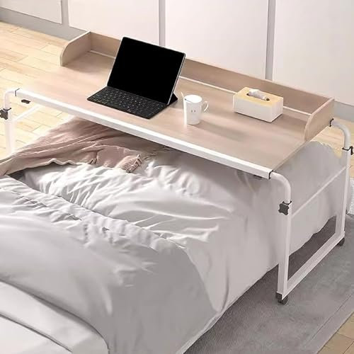 SFNIOKFG Überbetttisch mit Rollen, höhenverstellbar, 65–95 cm, Computertisch, Steharbeitsplatz, rollbarer medizinischer Tisch für Einzel-/Doppel-/Queensize-/Kingsize-Bettrahmen (Farbe: Brau