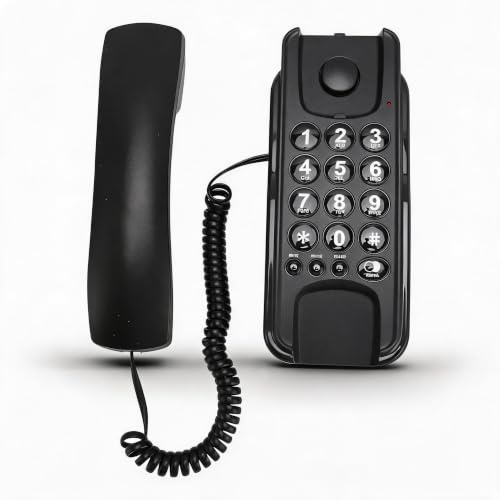 Annadue Väggtelefon för hotellkontor, sladd, volymjusterbar väggtelefon med ringsignal och återuppringning (svart)