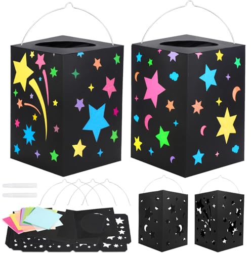 MONCAP 4 Stück Laternen Bastelset Kinder Sterne Laternen zum Basteln Papierlaternen Kreativset Mond Sterne Laternen Papierbastelset für Jungen Mädchen Geschenk Sankt Martin Laternenumzug Weihnachten