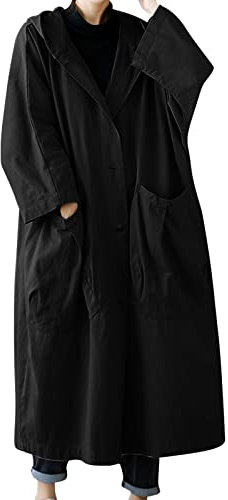 Generic Damen Trenchcoat Winter langreihiger Trenchcoat in Midi-Länge Nässeschutzjacke Leichte Jacke Damen Sommer Kurz (Schwarz, Einheitsgröße)