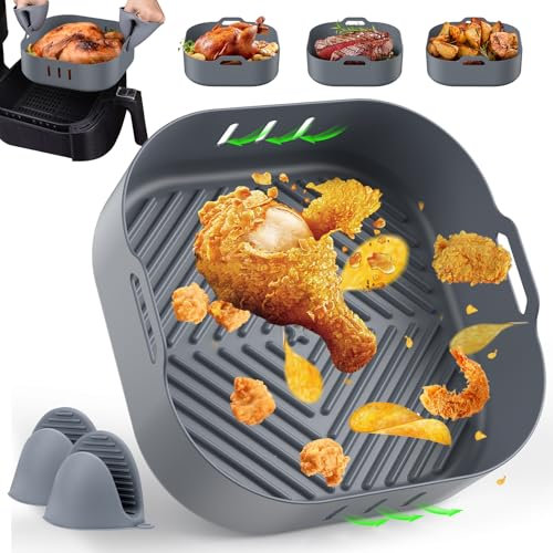 Silikonform für Heißluftfritteuse, 20,5CM Airfryer Silikonform mit zwei Ofenhandschuhe, Wiederverwendbar Hitzebeständig Einfache Reinigung Airfryer Zubehör Silikon Einsatz für Philips Cosori Cecotec