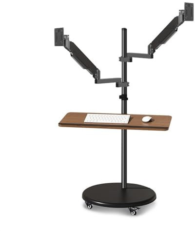 Monitorhalterung Monitorständer mit zwei Monitoren und Tastaturablage, 14-43 Zoll Multifunktions-Monitorständer mit Rollen, mobile Workstation, höhenverstellbare Monitorhalterung mit Gasdruckfeder Mon