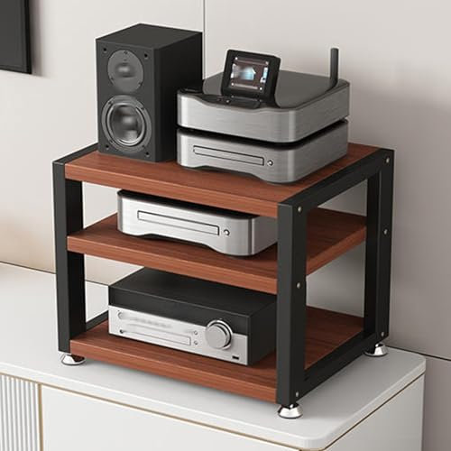 Mobile Stereo Hi fi Rack Hifi,Mobili per Hi fi,Mensola Rack a 3/4 Livelli,Giradischi Rack in Legno e Telaio in Metallo,Supporto Multimediale AV,Mobiletto Rack Audio,for Soggiorno(Black+Teak,40X35X35.5