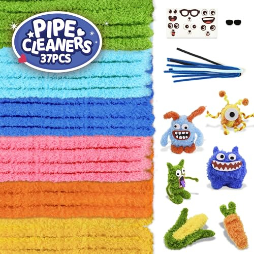12 Stück Pfeifenputzer zum Basteln 6 Farben, Pfeifenputzer Riesen 1m x 1.5cm, dicke Pfeifenreiniger Plüsch mit mit Augen, dicke Chenille-Stiele Bunt für Kunsthandwerk, Kreative DIY Projekte & Basteln