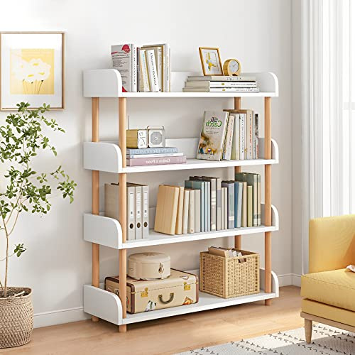 OSCHF offenes Bücherregal mit 4 Ebenen, Weiß | Modernes Holzregal mit Kantenschutz, Massivholzrahmen, für Wohnzimmer, Arbeitszimmer und Büro