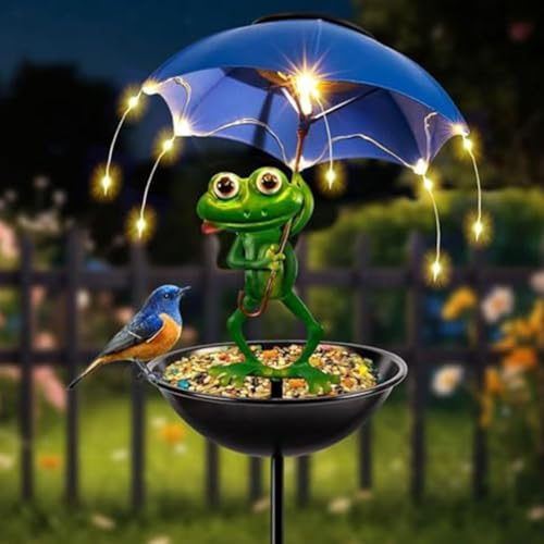 Lampe solaire pour mangeoire à oiseaux, grenouille, jardin, cour, décoration artistique, cadeau, mangeoire, allée, pour jardins, parterres de fleurs, allées