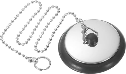 Universal Bath Plug with Stainless Steel Chain - Drain Stopper Replacement for Bathroom & Kitchen - Bath Plug & Chain Set (1.65in to 1.77in, 16.5in Chain Length)