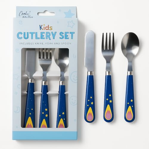 AAKSH555| 3pcs Space Dinosaur Kids Cutlery Set |Children’s Dinosaur Themed Utensils| Toddler Knife, Fork & Spoon| Baby WeaningCutlery Gift for Toddler Boy | Dishwasher Safe | Baby Shower,Birthday Gift