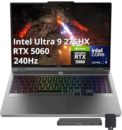 Lenovo Legion 5 16 WQXGA 240Hz Gaming Laptop, Intel Ultra 9 275HX, NVIDIA GeForce RTX 5060 8GB GDDR7, 64GB DDR5, 4TB SSD, 24-Zone RGB Backlit Keyboard, Win 11 Pro, Gray, 512GB Docking Station Set